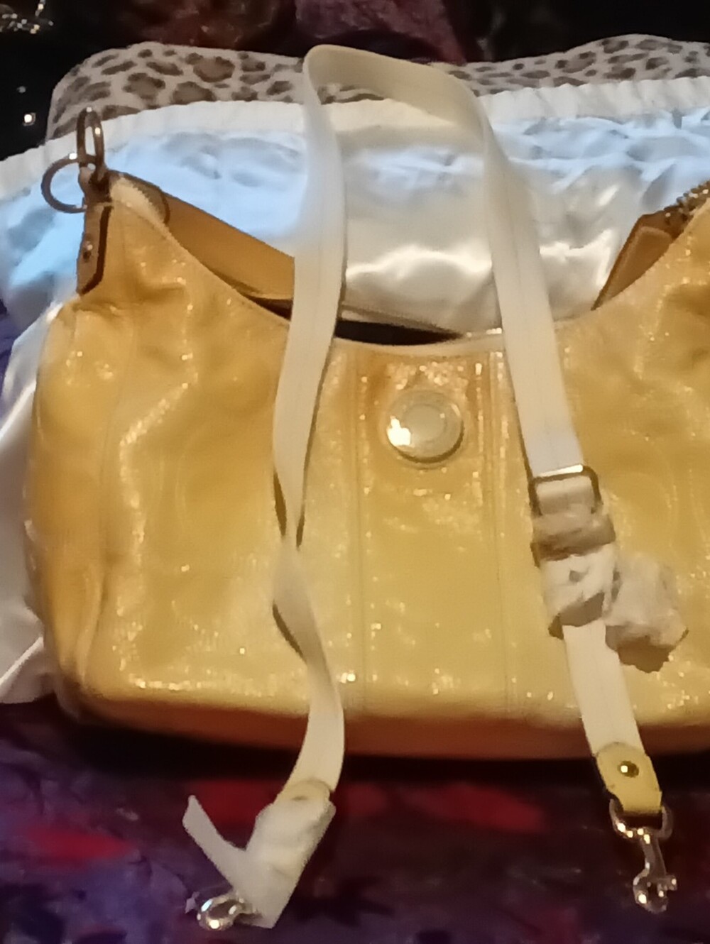 Coach Yellow Leather Shoulder Bag with Gold-Tone Trim